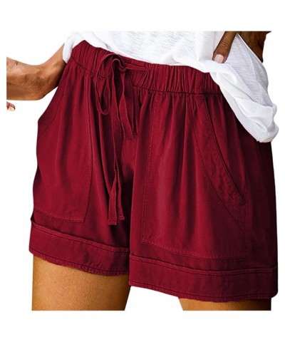 Women's Plus Size Shorts Summer Casual Elastic Waist Drawstring Shorts Comfy Shorts Wide Leg Shorts with Pockets A08-wine $6....