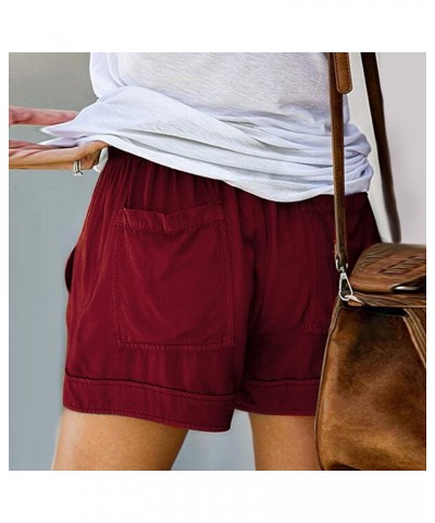 Women's Plus Size Shorts Summer Casual Elastic Waist Drawstring Shorts Comfy Shorts Wide Leg Shorts with Pockets A08-wine $6....