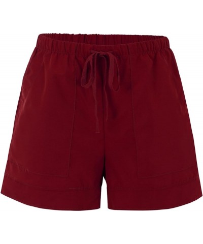 Women's Plus Size Shorts Summer Casual Elastic Waist Drawstring Shorts Comfy Shorts Wide Leg Shorts with Pockets A08-wine $6....