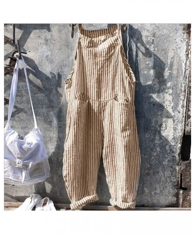 Women's Comfy Overalls Casual Fashion Pocket Tie Sleeveless Striped Jumpsuit Clothing 2023 Yellow $10.06 Overalls