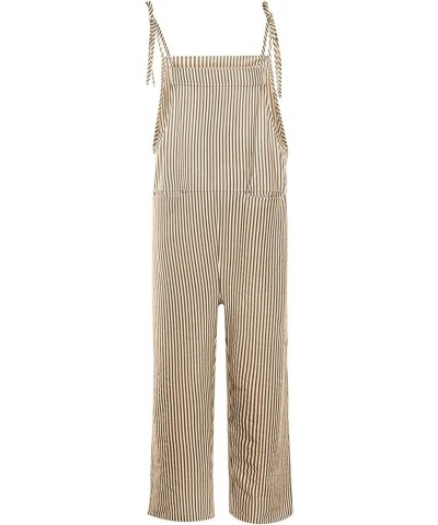 Women's Comfy Overalls Casual Fashion Pocket Tie Sleeveless Striped Jumpsuit Clothing 2023 Yellow $10.06 Overalls