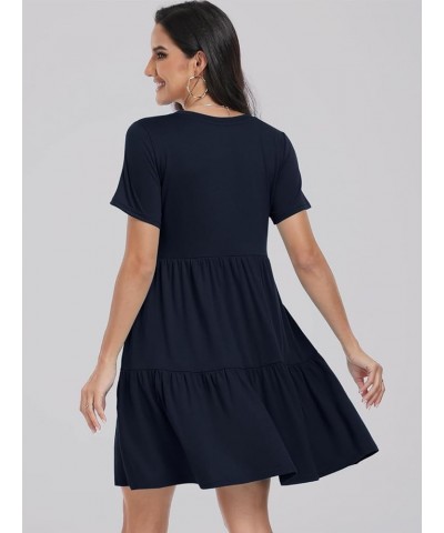 Women's Summer Casual Short Sleeve T Shirt Dress Tiered Swing Mini Dresses with Pockets Navy Blue $13.53 Dresses