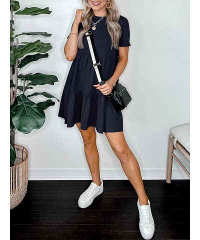 Women's Summer Casual Short Sleeve T Shirt Dress Tiered Swing Mini Dresses with Pockets Navy Blue $13.53 Dresses