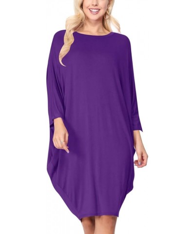 Women's Plus Size Round Neck Draped Side 3/4 Dolman Sleeves Dress Made in USA Mdr00733 Eggplant $14.97 Dresses