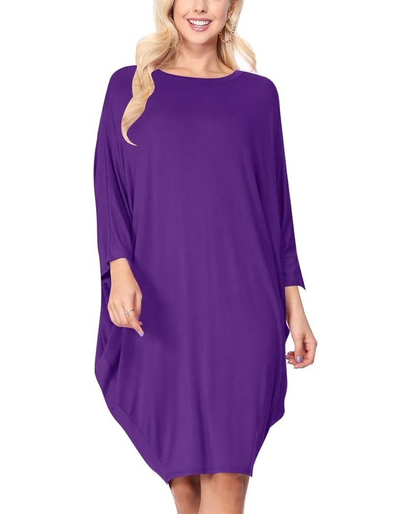 Women's Plus Size Round Neck Draped Side 3/4 Dolman Sleeves Dress Made in USA Mdr00733 Eggplant $14.97 Dresses