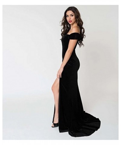 Women's Mermaid Velvet Prom Dresses Off Shoulder Evening Gown with Slit Cocktail Party Dress RPM111 Blue $32.66 Dresses