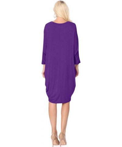 Women's Plus Size Round Neck Draped Side 3/4 Dolman Sleeves Dress Made in USA Mdr00733 Eggplant $14.97 Dresses