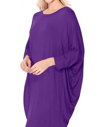 Women's Plus Size Round Neck Draped Side 3/4 Dolman Sleeves Dress Made in USA Mdr00733 Eggplant $14.97 Dresses