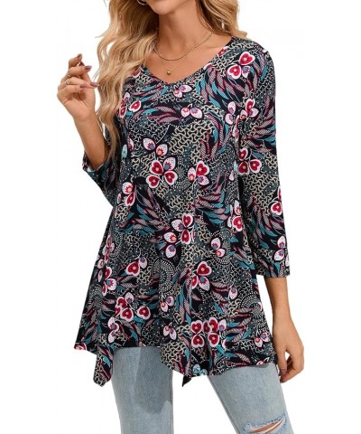 Women's Plus Size Tunic: 3/4 Sleeve Swing Flowy Blouses - Casual Loose Fit Dressy Tops Black Floral $12.04 Tops