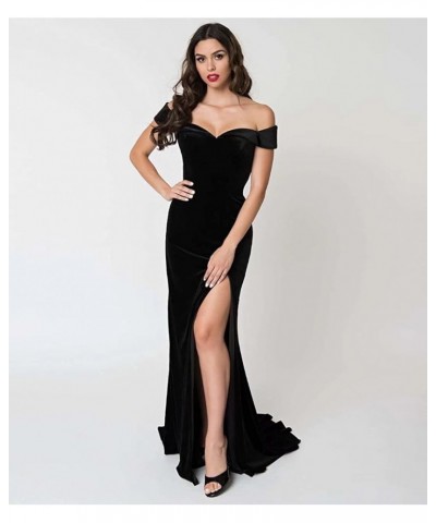 Women's Mermaid Velvet Prom Dresses Off Shoulder Evening Gown with Slit Cocktail Party Dress RPM111 Blue $32.66 Dresses