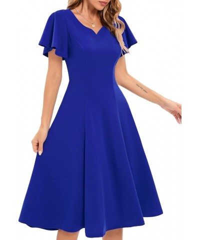 Ruffle Sleeve Cocktail Dresses for Wedding Guest Fit and Flare Tea Length Party Dress A_royal Blue $19.36 Dresses