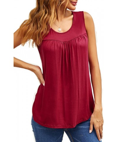 Women's Summer Casual Sleeveless Tank Tops Pleated Front Tunic Tops Wine Red $11.93 Tanks