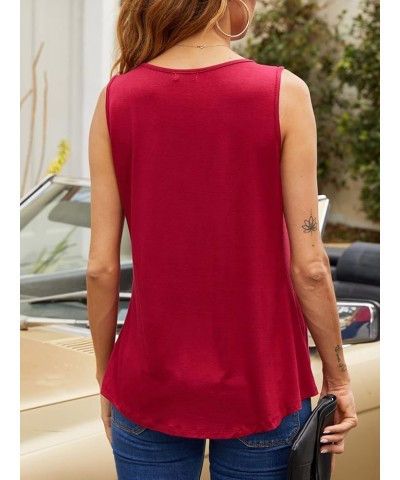 Women's Summer Casual Sleeveless Tank Tops Pleated Front Tunic Tops Wine Red $11.93 Tanks