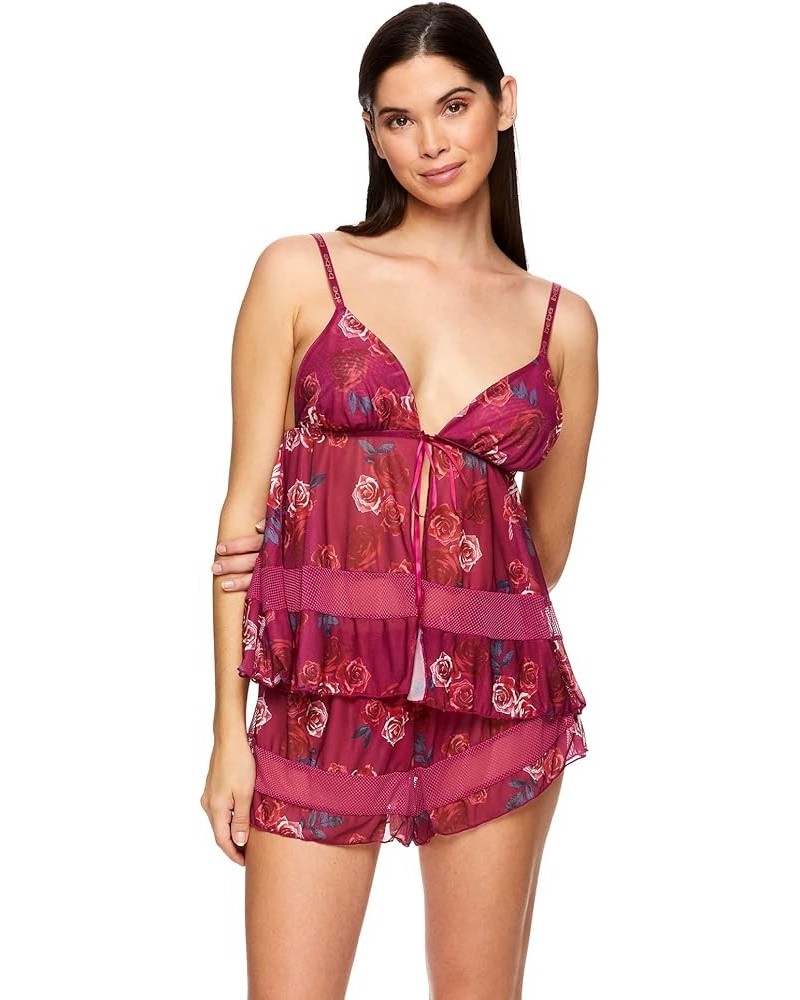 Womens Mesh Cami and Short Lingerie Sleepwear - Lingerie for Women 2 Piece Set Dark Berry $10.00 Sleep & Lounge