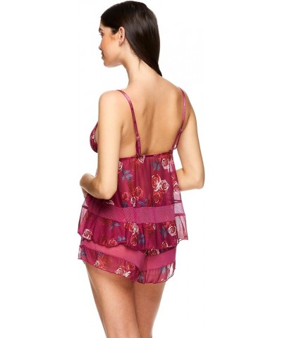 Womens Mesh Cami and Short Lingerie Sleepwear - Lingerie for Women 2 Piece Set Dark Berry $10.00 Sleep & Lounge