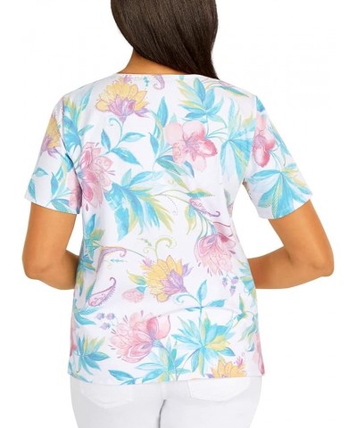 Women's White & Teal Floral Short-Sleeve V-Neck Blouse Multicolor $30.60 Blouses