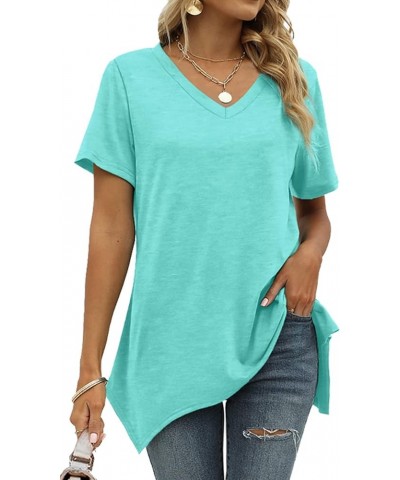 Womens Summer Tops Basic Short Sleeve V Neck T Shirts Tunic Tops Lake Green $9.79 Tops