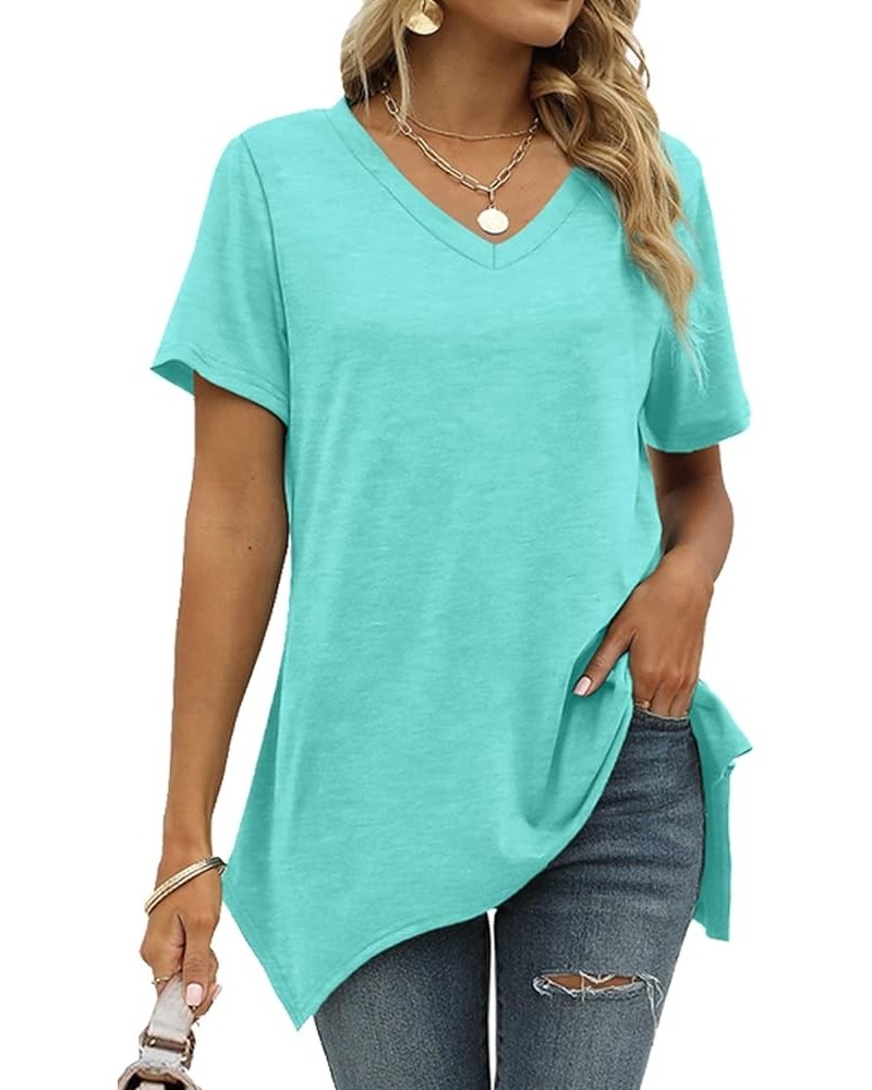 Womens Summer Tops Basic Short Sleeve V Neck T Shirts Tunic Tops Lake Green $9.79 Tops