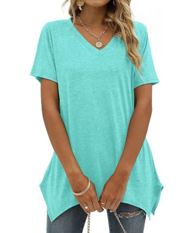 Womens Summer Tops Basic Short Sleeve V Neck T Shirts Tunic Tops Lake Green $9.79 Tops