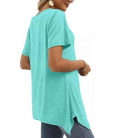 Womens Summer Tops Basic Short Sleeve V Neck T Shirts Tunic Tops Lake Green $9.79 Tops