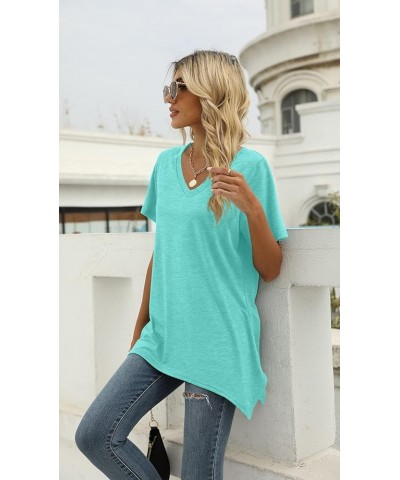 Womens Summer Tops Basic Short Sleeve V Neck T Shirts Tunic Tops Lake Green $9.79 Tops