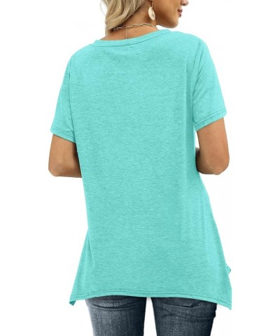 Womens Summer Tops Basic Short Sleeve V Neck T Shirts Tunic Tops Lake Green $9.79 Tops