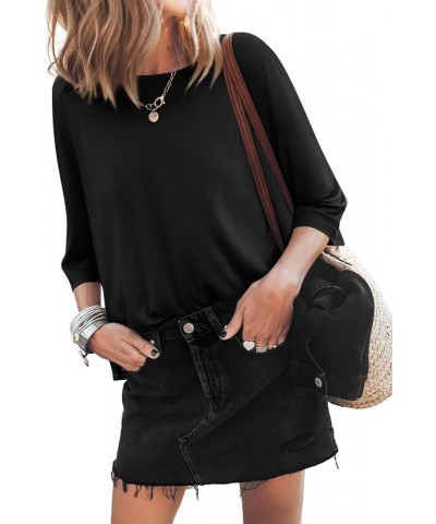 Womens 3/4 Length Sleeve Tops Oversized T Shirts 2024 Tunic Top to Wear with Leggings for Women Black $12.98 Tops