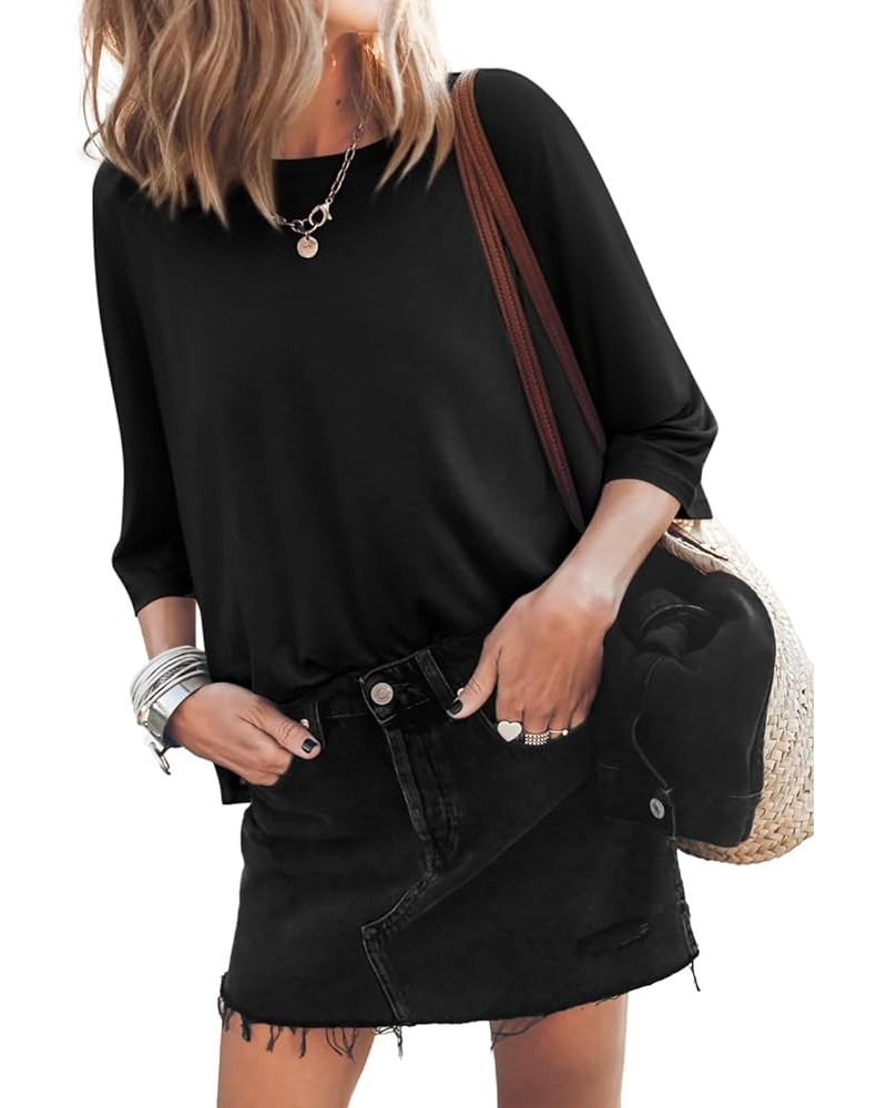 Womens 3/4 Length Sleeve Tops Oversized T Shirts 2024 Tunic Top to Wear with Leggings for Women Black $12.98 Tops