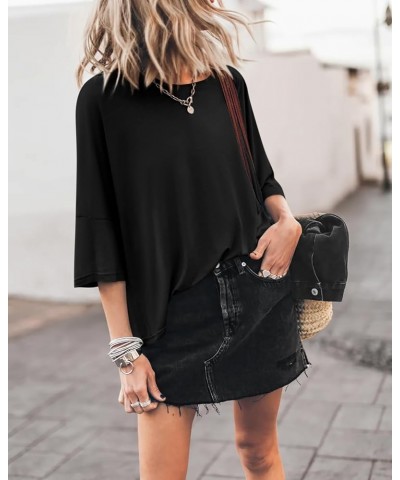 Womens 3/4 Length Sleeve Tops Oversized T Shirts 2024 Tunic Top to Wear with Leggings for Women Black $12.98 Tops