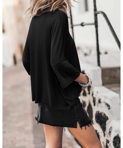 Womens 3/4 Length Sleeve Tops Oversized T Shirts 2024 Tunic Top to Wear with Leggings for Women Black $12.98 Tops