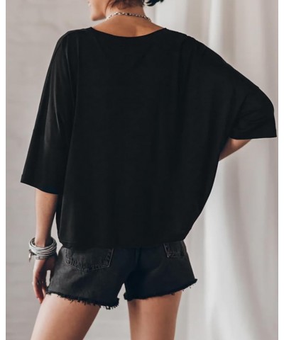 Womens 3/4 Length Sleeve Tops Oversized T Shirts 2024 Tunic Top to Wear with Leggings for Women Black $12.98 Tops