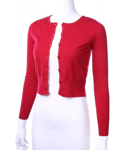 Women's Crew Neck Button Down Long Sleeve Knit Cropped Cardigan Sweater (S-XL) Fm5502_red $11.48 Sweaters