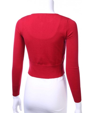 Women's Crew Neck Button Down Long Sleeve Knit Cropped Cardigan Sweater (S-XL) Fm5502_red $11.48 Sweaters