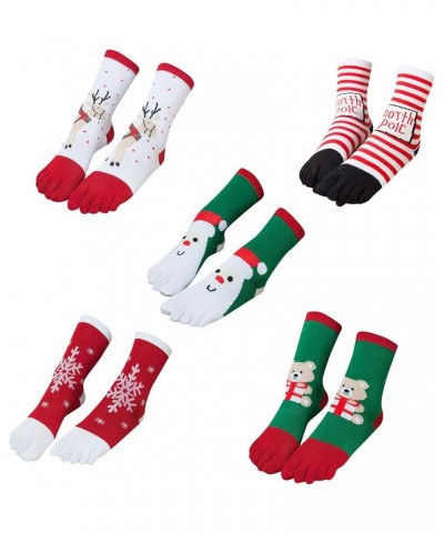 Women Toe Socks Funky Finger Socks Cute Cartoon Cotton Socks Xmas Combo 5 Pairs $8.69 Activewear