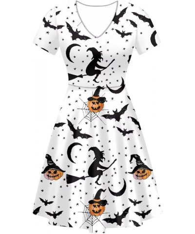 Women Summer Dress A-line Party Dance Dresses 1/4 Sleeve T-Shirt Dress Halloween Witch Gothic Bats $13.02 Dresses