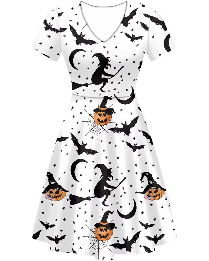 Women Summer Dress A-line Party Dance Dresses 1/4 Sleeve T-Shirt Dress Halloween Witch Gothic Bats $13.02 Dresses