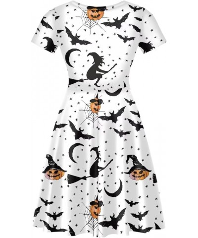 Women Summer Dress A-line Party Dance Dresses 1/4 Sleeve T-Shirt Dress Halloween Witch Gothic Bats $13.02 Dresses