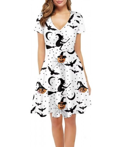 Women Summer Dress A-line Party Dance Dresses 1/4 Sleeve T-Shirt Dress Halloween Witch Gothic Bats $13.02 Dresses