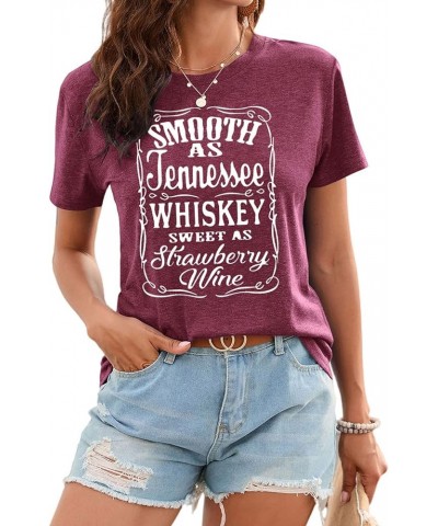 Women Graphic Vintage Band Tees Country Western Cowgirl Casual T-Shirt A-wine Red $10.81 T-Shirts