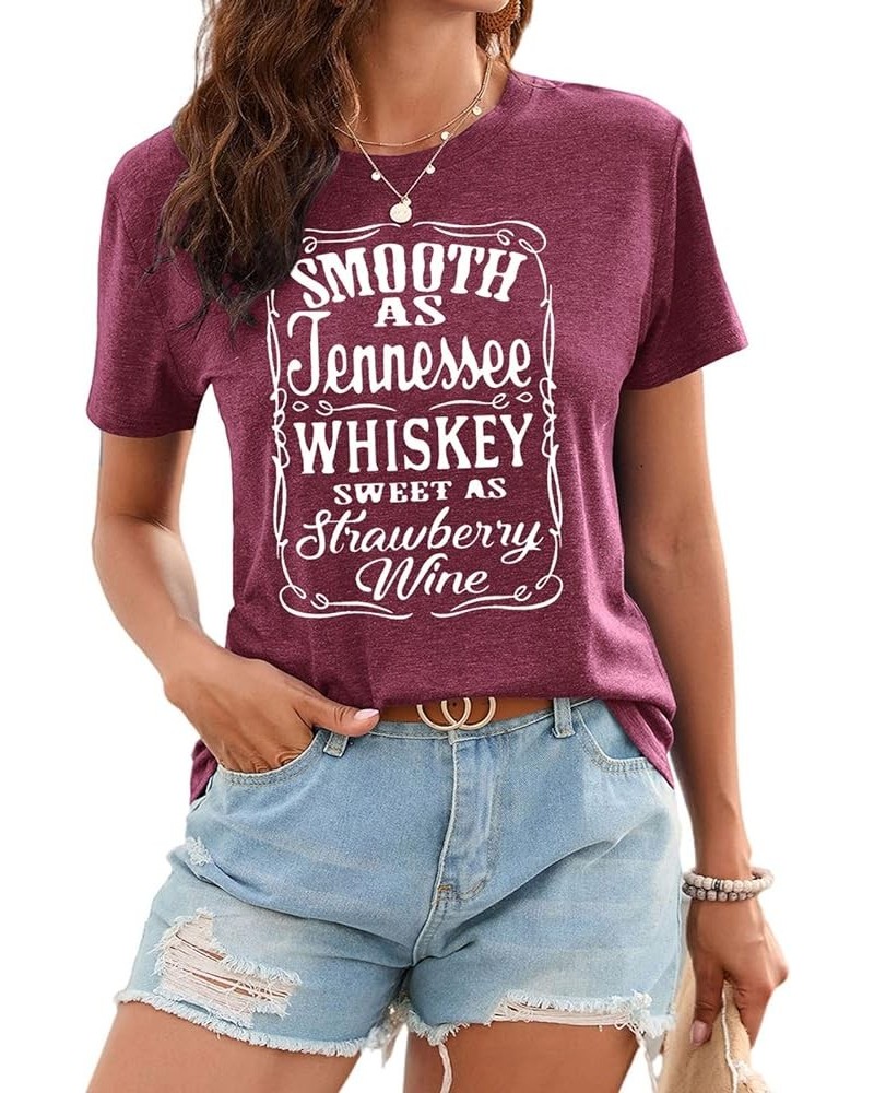 Women Graphic Vintage Band Tees Country Western Cowgirl Casual T-Shirt A-wine Red $10.81 T-Shirts