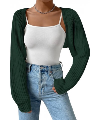 Women's Long Sleeve Open Front Crop Cardigan Sweater Drop Shoulder Knit Bolero Shrug Dark Green $9.82 Sweaters