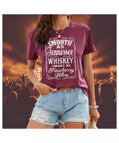 Women Graphic Vintage Band Tees Country Western Cowgirl Casual T-Shirt A-wine Red $10.81 T-Shirts