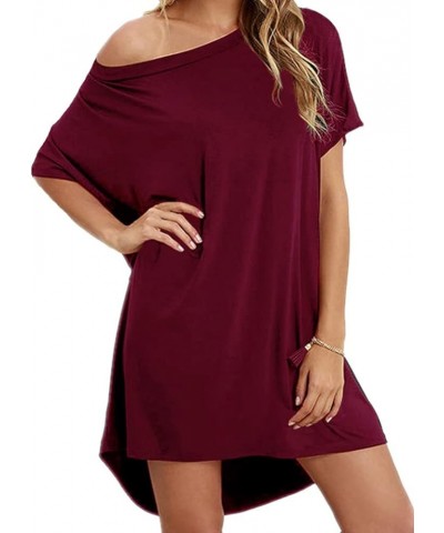 Women Loose T Shirts Home Short Shirt Mini Dresses Tops Winered $9.65 Dresses