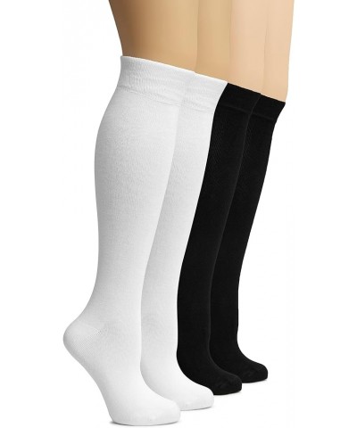 Women's Bamboo Knee High Socks | Comfort Seam Long Dress Socks, Soft & Lightweight | Shoe Size 5-8/8-11, 4 Pairs 15- White/Bl...