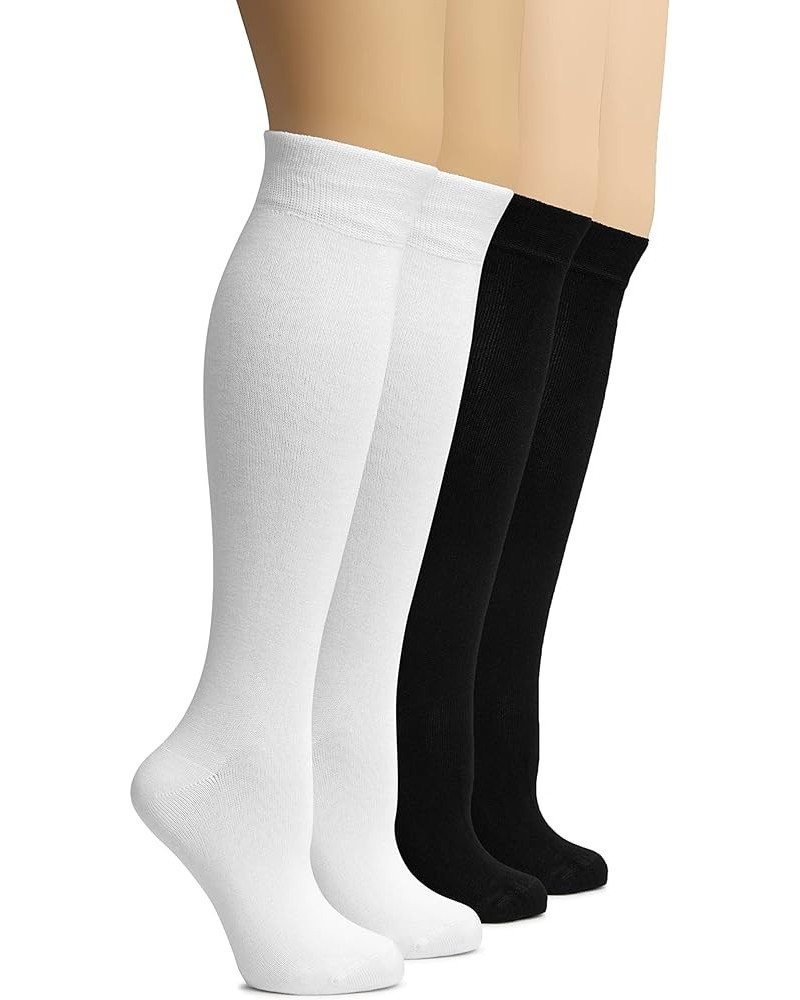 Women's Bamboo Knee High Socks | Comfort Seam Long Dress Socks, Soft & Lightweight | Shoe Size 5-8/8-11, 4 Pairs 15- White/Bl...