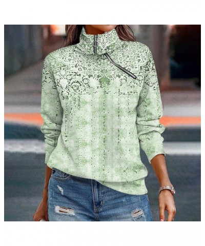 Workout Tops for Women,Womens Vintage Print Asymmetric 1/4 Zip V Neck Shirt Casual Graphic Long Sleeve Blouse 1-green $8.29 S...