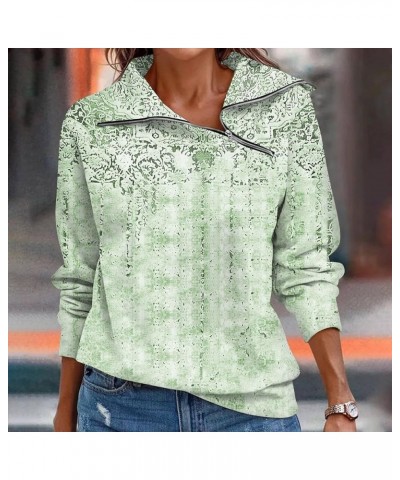 Workout Tops for Women,Womens Vintage Print Asymmetric 1/4 Zip V Neck Shirt Casual Graphic Long Sleeve Blouse 1-green $8.29 S...