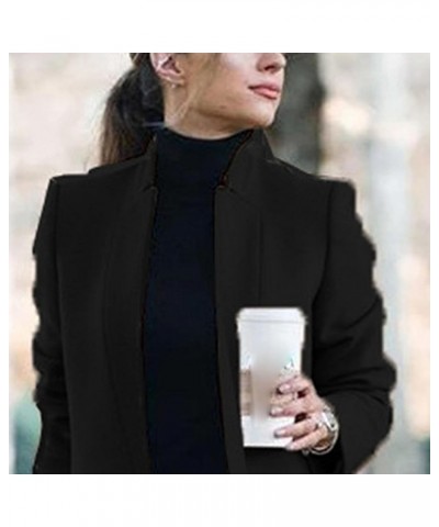 Womens Stand Collar Wool Blend Pea Coats Casual Warm Open Front Cardigan Trench Overcoat Mid Long Slim Fit Jackets Black $6.6...