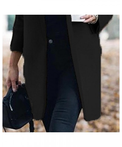 Womens Stand Collar Wool Blend Pea Coats Casual Warm Open Front Cardigan Trench Overcoat Mid Long Slim Fit Jackets Black $6.6...