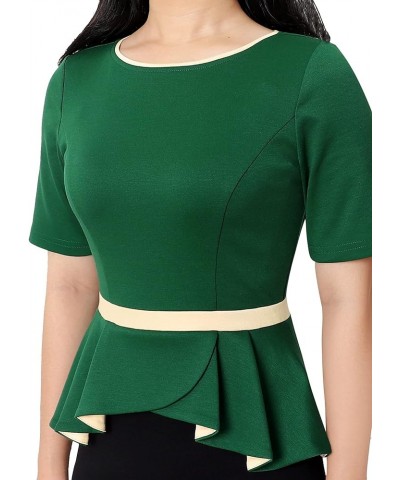 Womens Crew Neck Peplum Colorblock Work Business Office Bodycon Pencil Dress Green and Black $19.35 Dresses